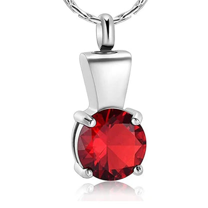 Ashanger met Rode Zirkonia - Zilverkleurig RVS - 28x12 mm-Gedenkhangers uniseks -28mm-Aramat Jewels-Rode kristallen hanger