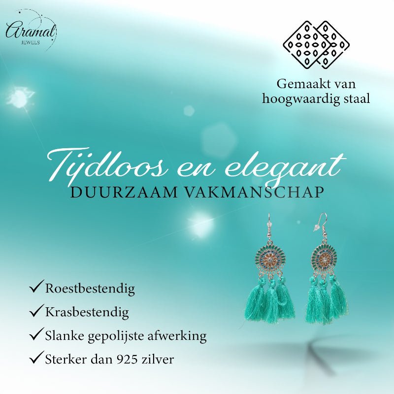 Zomerse Boho Oorhangers Kwastjes Mint 75mm - Aramat Jewels - Oorbellen - cadeautip
