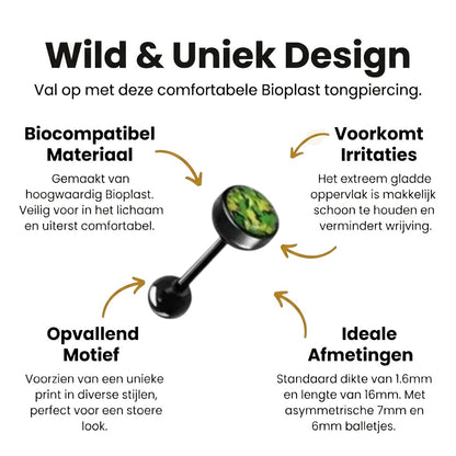 Een paar zwarte en groene oorstekers met een groene bloem