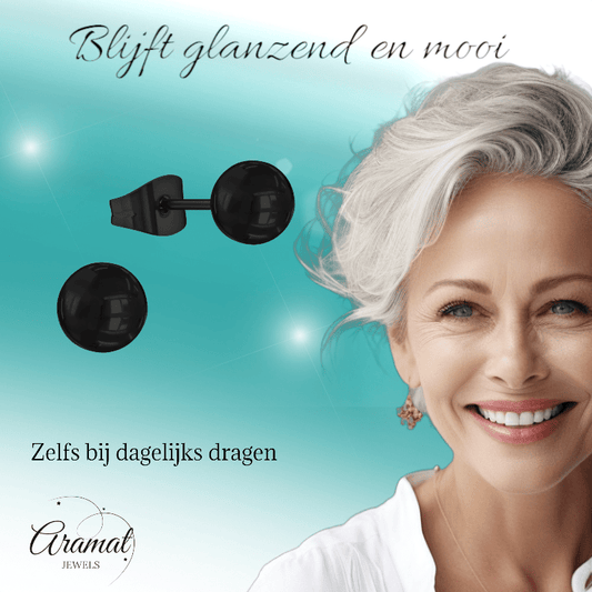 Zwarte Bolletjes Oorbellen 6mm - oor2225 - 13884 - Oorbellen kopen# - 6mm - alles - bolletjes