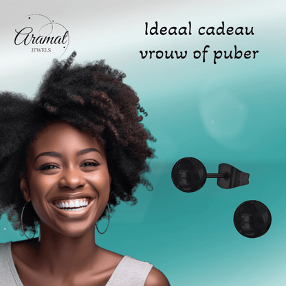 Zwarte Bolletjes Oorbellen 6mm - oor2225 - 13884 - Oorbellen kopen# - 6mm - alles - bolletjes