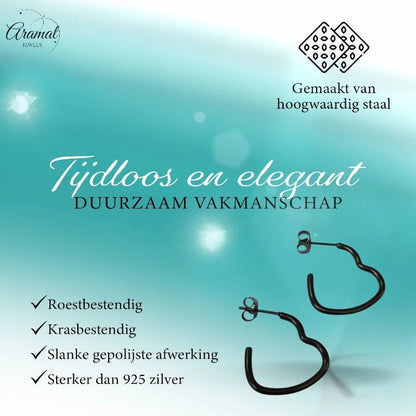 Zwarte Hartvormige Hoepel Oorstekers 20mm - oor5985 - Oorringen kopen