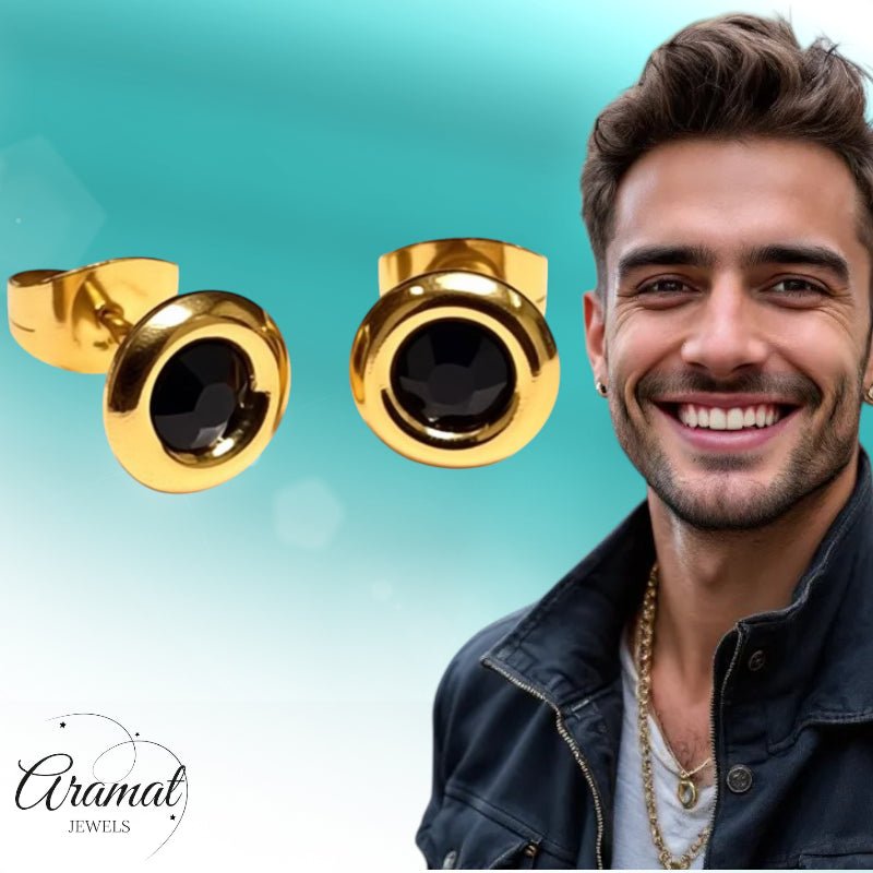 Zwarte Kristal Oorbellen goudkleur - 8mm - Aramat Jewels - Oorbellen - cadeautip