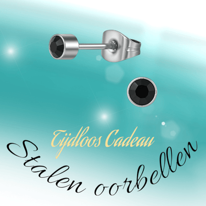 Zwarte kristal oorstekers – 4mm zilver RVS - Aramat Jewels - Oorbellen - cadeautip