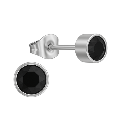Zwarte kristal oorstekers – 5mm zilver RVS - Aramat Jewels - Oorbellen - cadeautip