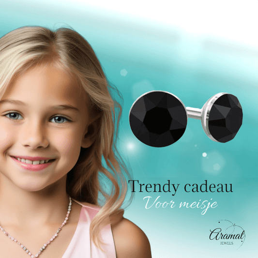 Zwarte Kristallen Mini Oorbellen – 3mm – RVS - Aramat Jewels - Oorbellen - cadeautip