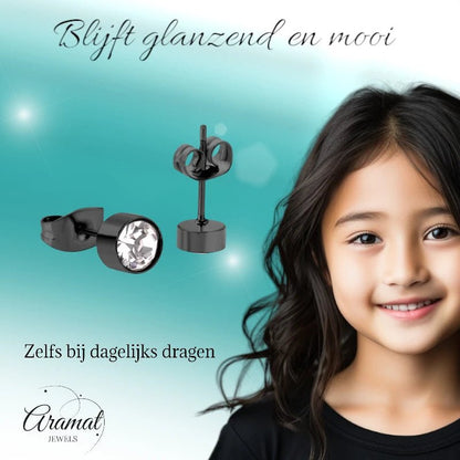 Zwarte Kristallen Oorbellen 5mm – Staal - oor3750 - Oorbellen kopen# - 5mm - alles