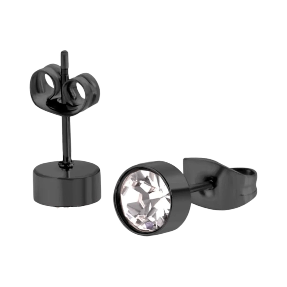 Zwarte Stalen Oorbellen met Kristal | 6mm - oor3751 - Oorbellen kopen# - 6mm - alles