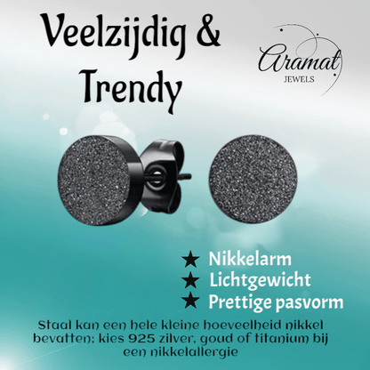 Zwarte Stalen Oorstekers Mat 8mm - Aramat Jewels - Oorbellen - cadeautip