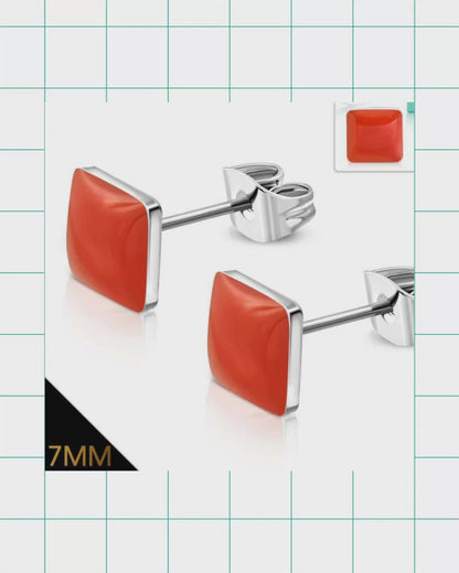 Boucles d'oreilles carrées orange en acier inoxydable