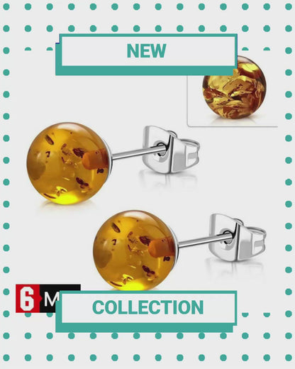 RVS Bolletjes Oorbellen Amber Acryl - Warme Oorstekers